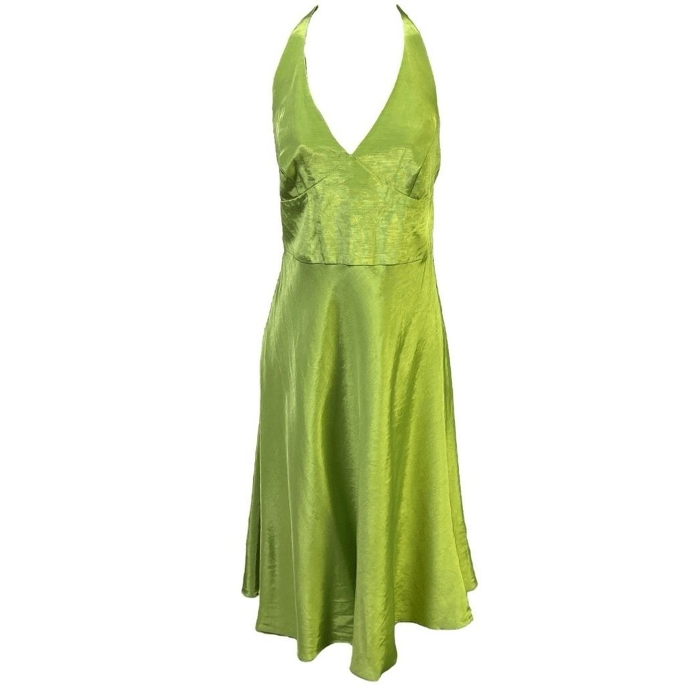 Kathlin Argiro Lime Green Halter Dress 8 Open Back Formal Party Wedding Guest - Picture 2 of 6